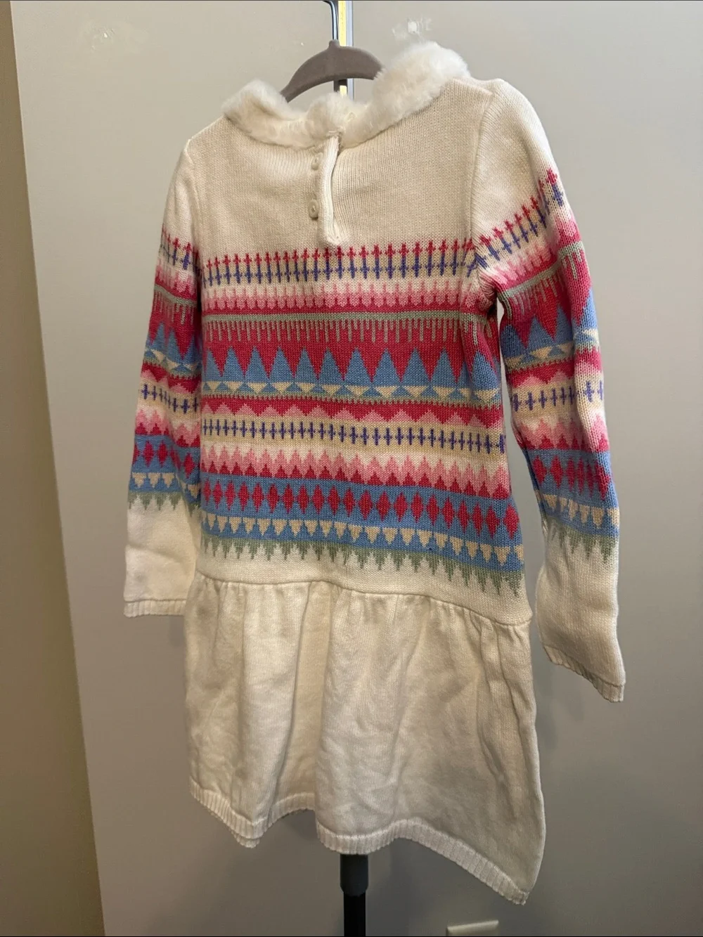 Gymboree Cream Fair Isle Sweater Dress with Pink & Blue Accents